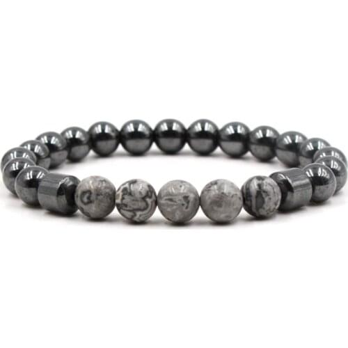 8mm rg423 adjusted Charm nature picture stone agate Onyx hematite bead Bracelet women Healing Prayer Reiki Chakra Buddha Yoga
