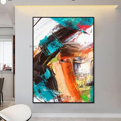 Multicolor Painted Abstract Oil Modern Minimalist Nordic Art Three Dimensional Abstract Color Living Room Porch Large Decorative