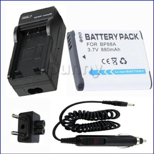 Battery+Charger for Samsung BP 88A EA-BP88A for Samsung DV200,DV-200,DV300,DV-300,DV300F,DV-300F Digital Camera AC Wall + DC CAR