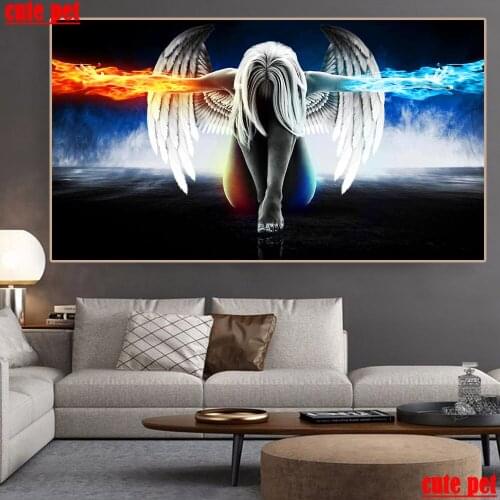 Large Full square round Diamond Painting Ice and fire angel Diamond5D Embroidery Cross Stitch Diamond Rhinestone Home Wall Decor