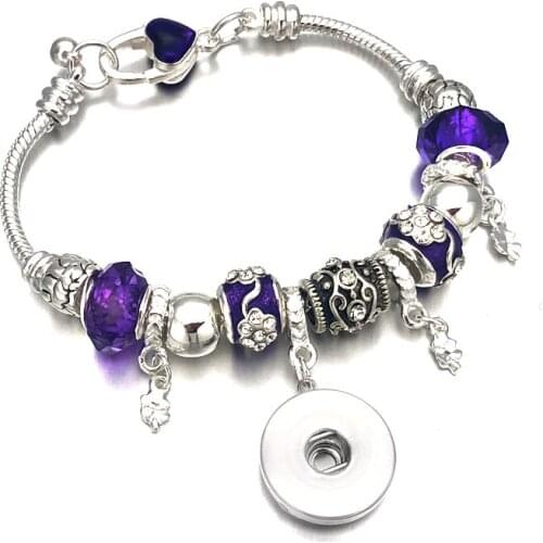 Strand Cute Crystal Bead Glass Link Bracelet 328 18mm Snap Button Charm Bangle Jewelry For Women Teenagers Gift