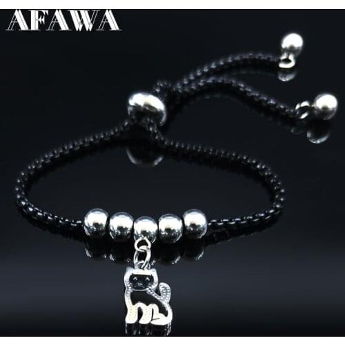 2021 Cat Stainless Steel Bracelets for Women Black Color Bracelet Charm Jewelry pulseras de acero inoxidable para mujer B18496