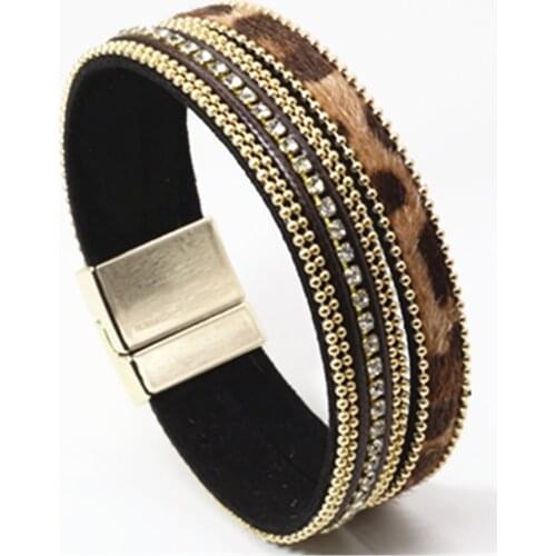 Rhinestone Chain Trendy Leopard Wristband Chain Leather Women Bracelets Fashion Girl Bangle Female Jewelry New Design