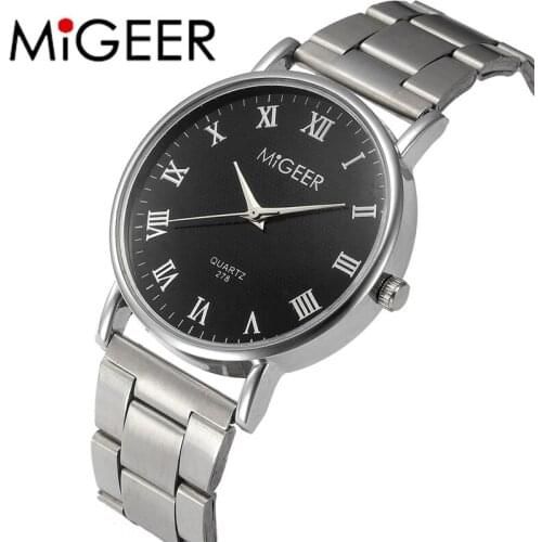 New MIGEER Luxury Designer Mens Watch Stainless Steel Quartz Watch Ladies Elegant Analog Watch Relojes Masculino