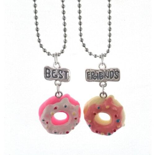Children Best Friend Necklace Pink Donuts Food Pendant BFF 2 Necklace Friendship Jewelry Gifts For Kids 10 Set