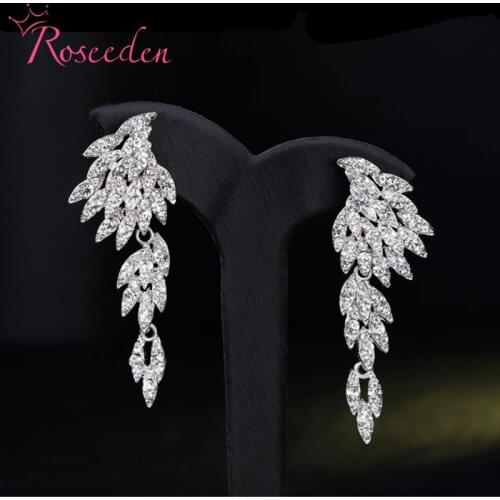 Elegant Angel Wings Shaped Crystal Bridal Long Earrings Luxury Wedding Jewelry For Brides RE3130