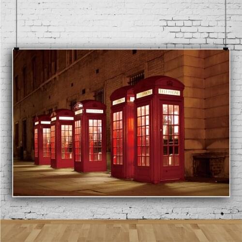 London Street Red Classic Phone Booth Background Banner Portrait Photography Props Decors Backdrops Photocall Studio