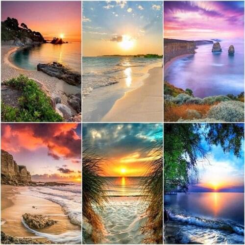 GATYZTORY Painting By Numbers Landscape Seaside Drawing On Canvas HandPainted Painting Art Gift DIY Pictures By Number Sunset K