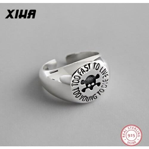 TOO FAST TO LIVE TOO YOUNG TO DIE Black Initial Letter Rings for Women 925 Sterling Silver Ring Resizable 2019 Skull Ring