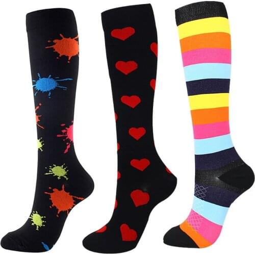 Compression Stockings 3 Pairs Per Set Compress Socks Cycling Sock Basketball Nurse High Sock for Chirstmas Gift