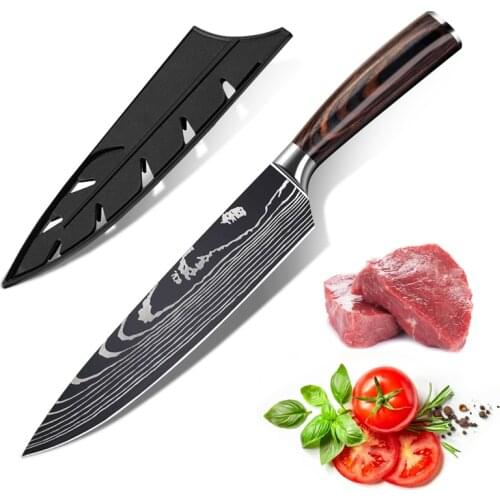 Kitchen Chef Knife Stainless Steel Laser Damascus Pattern Knife Sharp Santoku Cleaver Slicing Paring Utility Knives Tool Dropshi