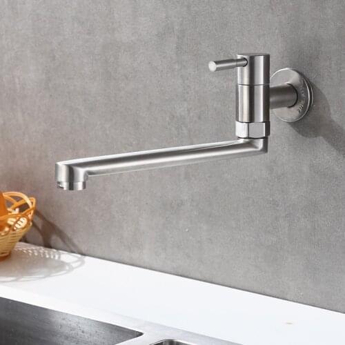 Kitchen Faucet Stainless Steel 360 Degree Rotation Sink Tap Lengthened Swivel Wall Mounted Single Cold Water Faucet Mop Pool Tap