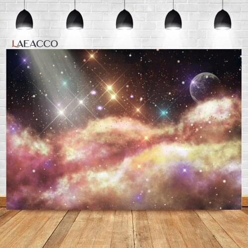 Leacco Deep Space Theme Photography Background Colorful Mysterious Nebula Glittering Star Galaxy Planets Customized Backdrops