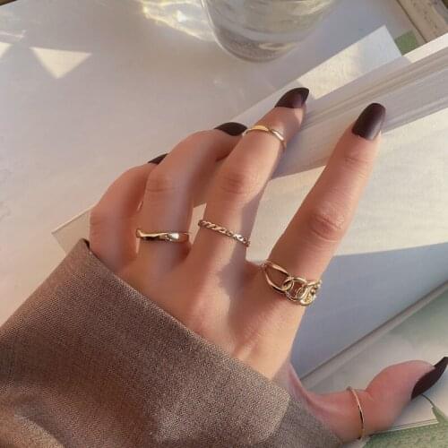 ZN 5PC/Set Metal Geometry Circular Chain Fashion Rings Set Finger Accessories Tail Ring for Women Party Jewelry Gifts
