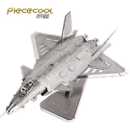 Piececool 3D Metal Puzzle J20 JET fighter Model DIY 3D Laser Cut Assemble Jigsaw Toys Desktop decoration GIFT For Children