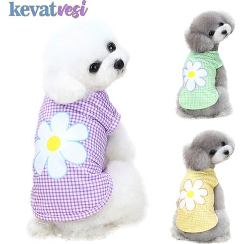 Cartoon Grid Dog Clothes Print Vest for Dogs Spring Summer Soft Cute T-Shirt Small Medium Pomeranian Puppy Pet Ropa 5 Colors