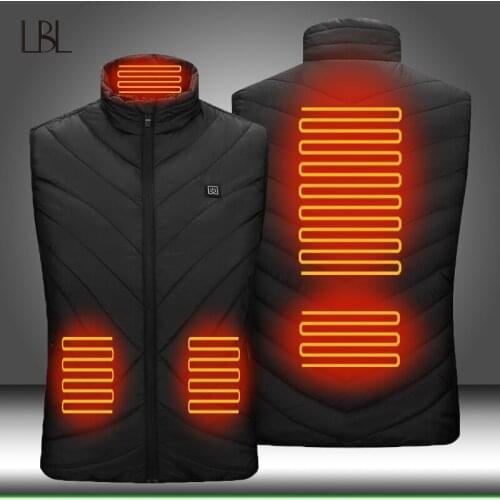 Men Winter Smart Heating Cotton Vest USB Infrared Electric Heated Vest Male Thermal Outdoor Hiking Camping Fishing Warm Outwear