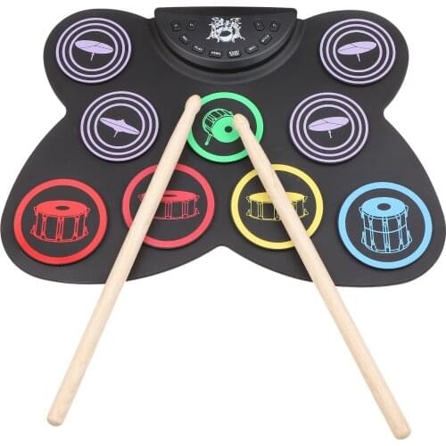 Electronic Drum Set Compact Size USB Roll-Up Silicon Drum Pad with 9 Pads Drumsticks Foot Pedals for Beginners Practicing