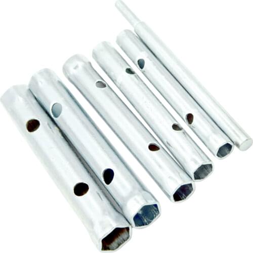 6mm - 17mm 6pcs Tube Spanner Wrench Metric Socket Set Tubular Box Spanner Set Repair Hand Tools Silver