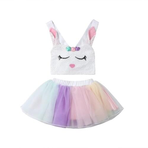 1-5Y Girl Princess Cartoon Rabbit Crop Tops Girls Tutu Skirt Children Clothes Kid 2PCS Outfits Kids Clothing Set