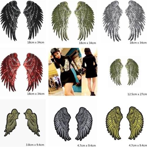 2Pcs Sequins Angle Wings Feather Patches Cap Iron on Embroidered Appliques DIY Apparel Accessories Patch Clothing Fabric Badges