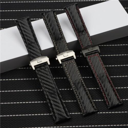 22mm 24mm Carbon Fiber Cowhide Mens Watch Wristband Belt For Tag Heuer CARRERA Monaco Aquaracer Watch Strap Clock Bracelet