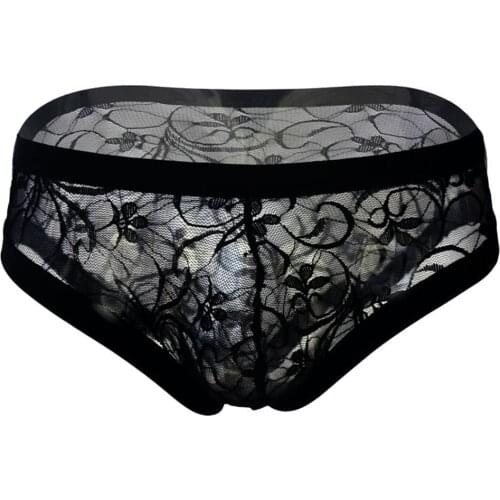 Sexy Transparent Mesh Panties Men Underwear Lace Low Waist Boyshort Sport Male Underpants Exotic Apparel Panties Men Lingerie