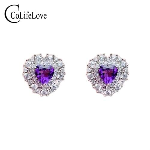 CoLife Jewelry 925 Silver Amethyst Garnet Stud Earrings for Daily Wear 5mm Natural Garnet Amethyst Earrings Gemstone Earrings