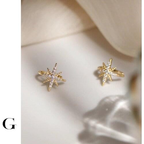 GHIDBK Boho Gold Cubic Zirconia North Star Clip on Earrings Starburst Celestial Huggie Ear cuff Dainty Bridal Cartilage Earring