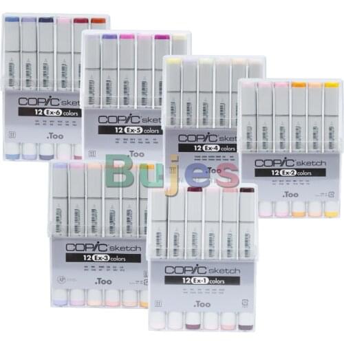 Japan Copic 2 Sketch Markers Twin Tip Alcohol-Based Art Markers 12 color EX 1-6 marker sets,Durable polyester nibs,non-toxic