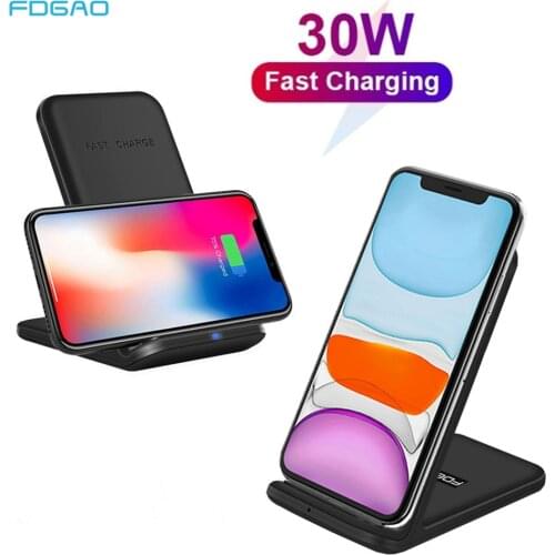 FDGAO 30W Qi Induction Wireless Charger For iPhone 12 11 8 Plus XS XR Fast Charging Dock Stand for Samsung S21 S20 Galaxy Note20