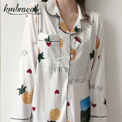 Womens Pajamas Milk Silk Sleepwear Set Long-sleeved Trousers Pineapple Homewear Spring and Autumn 2 Piece Ladies Plus Size 2xl