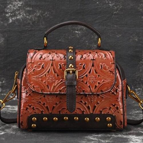 Women Tote Messenger Shoulder Handbag Embossed Brush Color Genuine Leather Female Vintage Classic Top Handle Cross Body Bag