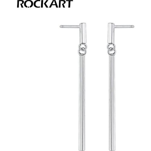 ROCKART 925 Sterling Silver Office Lady Drop Earrings High-end Fine Jewelry Retantular Bar Geometric Long OL Earrings For Women