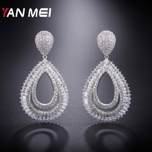 YANMEI Oval Crystal Stud Earrings For Women Cublic Zircon Luxury Earring Fashion Jewelry YME9021