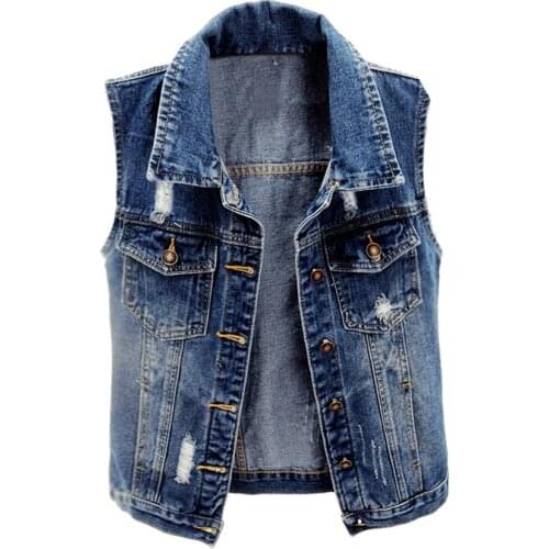 Womens Spring Autumn Sleeveless Vintage Blue Denim Vest Female Winter Plus Size Slim Short Waistcoat 5XL TB302