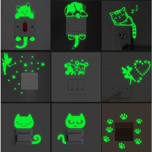 Animal unicorn dog micki cartoon room decor 3D Silicone wall on-off switch light luminous wall outlet sticker