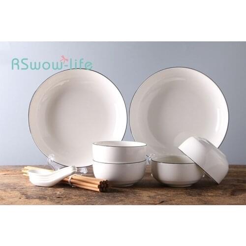 14pcs European Style Simple Dishware Chopsticks Set Hotel Household Ceramic Tableware Combination Home Kitchen Supplies