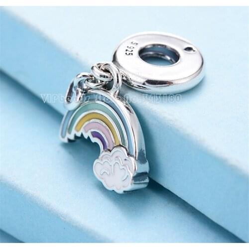 2018 Spring 925 Sterling Silver Rainbow of Love Hand-painted Enamel Dangle Charm Bead Fit European Woman Jewelry DIY Bracelets