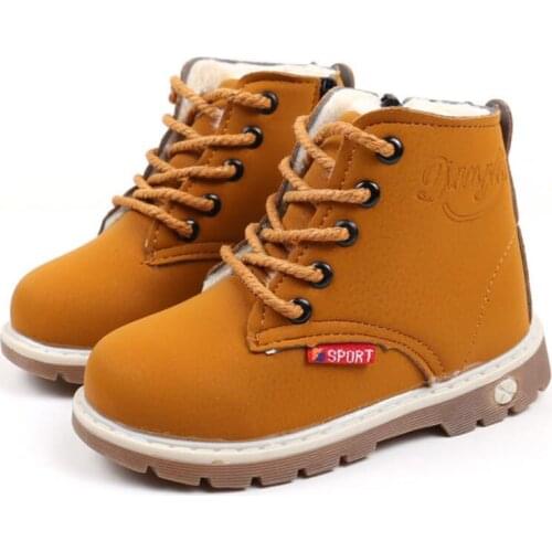 2020 Winter Girls Boots Boys Plush Children Snow Motorcycle Boots Lace-Up Rome Martin Boots Winter Kids Sport Shoes