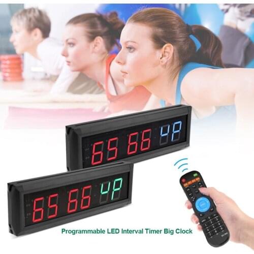 220V 1.8'' Programmable Clock LED Digital Clock Interval Timer Big Stopwatch Home Gym Fitness clock Desk Decor EU Plug