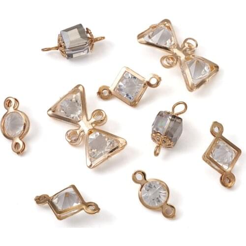 80Pcs Crystal Glass Pendant Charm Connectors Light Gold Color Link Charms for DIY Bracelet Necklace Jewelry Crafts Making
