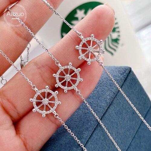 Aazuo Real 18K White Gold Real Diamonds 0.10ct H Classic Round Bubble Bracelet For Woman Upscale Trendy Wedding Engagement Party