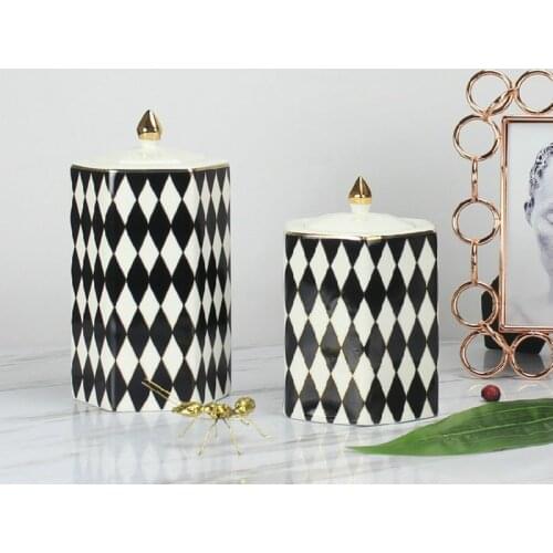 Storage Tank Black And White Diamond Plaid Ceramic Decorative Jar Home Decoration Decoration