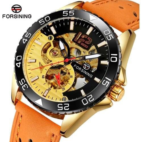 Forsining Mens Antique Style Mechanical Self-winding Skeleton Dial Analog Wristwatch with Leather Strap FSG8180M3