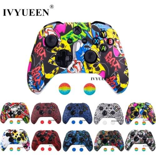 IVYUEEN Water Transfer Print Case for XBox One X S Controller Silicone Protector Camo Skin Cover with Thumb Stick Grips Cap