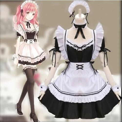 Black Cute Waiter Costumes Cat Maid Dress Girls Lolita Woman Amine Cosplay Costume Waitress Maid Party Stage Halloween Costumes