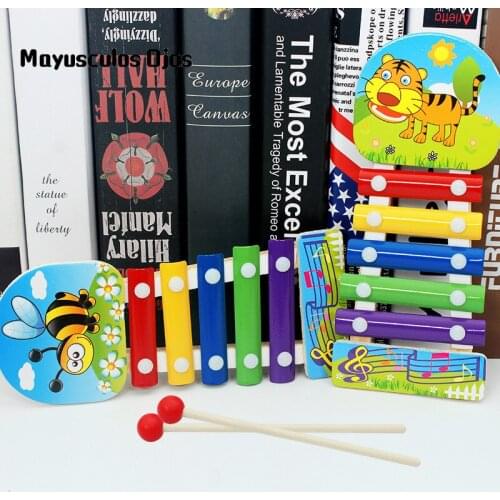 Wooden 5-tone Cartoon Childrens Five-tone Hand Knocking Piano Educational Toys Music Enlightenment Teaching Aids Percussion