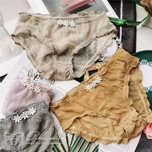 French Style Retro Panties Womens Cotton Underwear Sexy Lace Panties Low Waist Seamless Briefs Girls Flower Underpants Lingerie