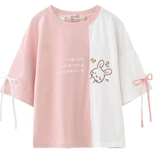 Cute Cat Print Tees Patchwork Funny Amine T Shirt Femme Casual Youth Summer Oversize High Street Tees Loose Tops Harajuk Clothes
